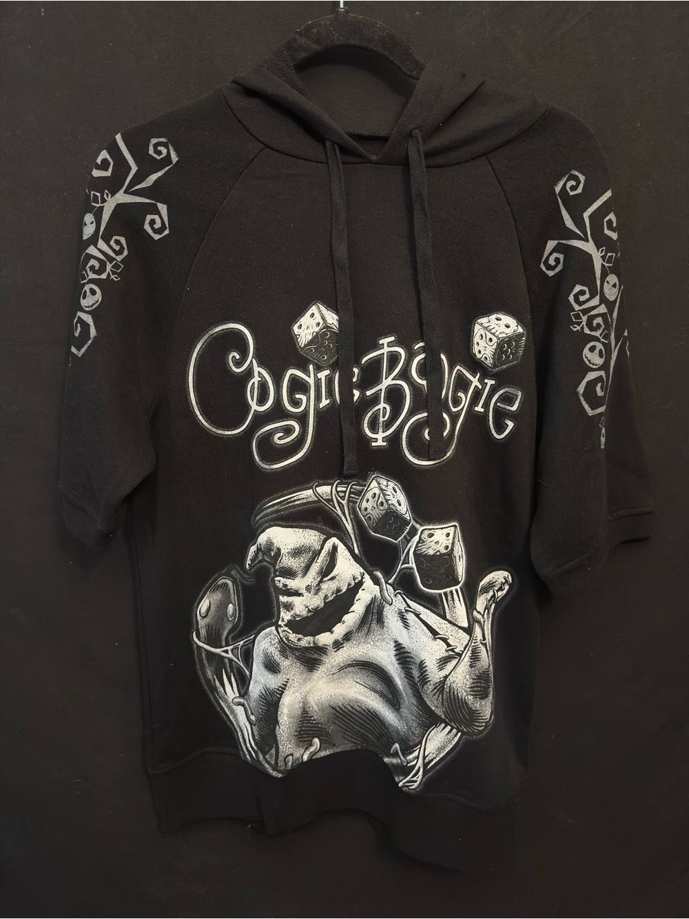 Disneyland oogie boogie Black Crewneck Sweater with White Gothic Graphic